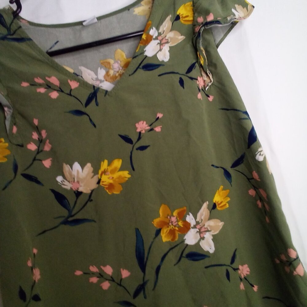 Old Navy Shirt Blouse Women S Short Sleeve Tropical Floral Green - Picture 7 of 14